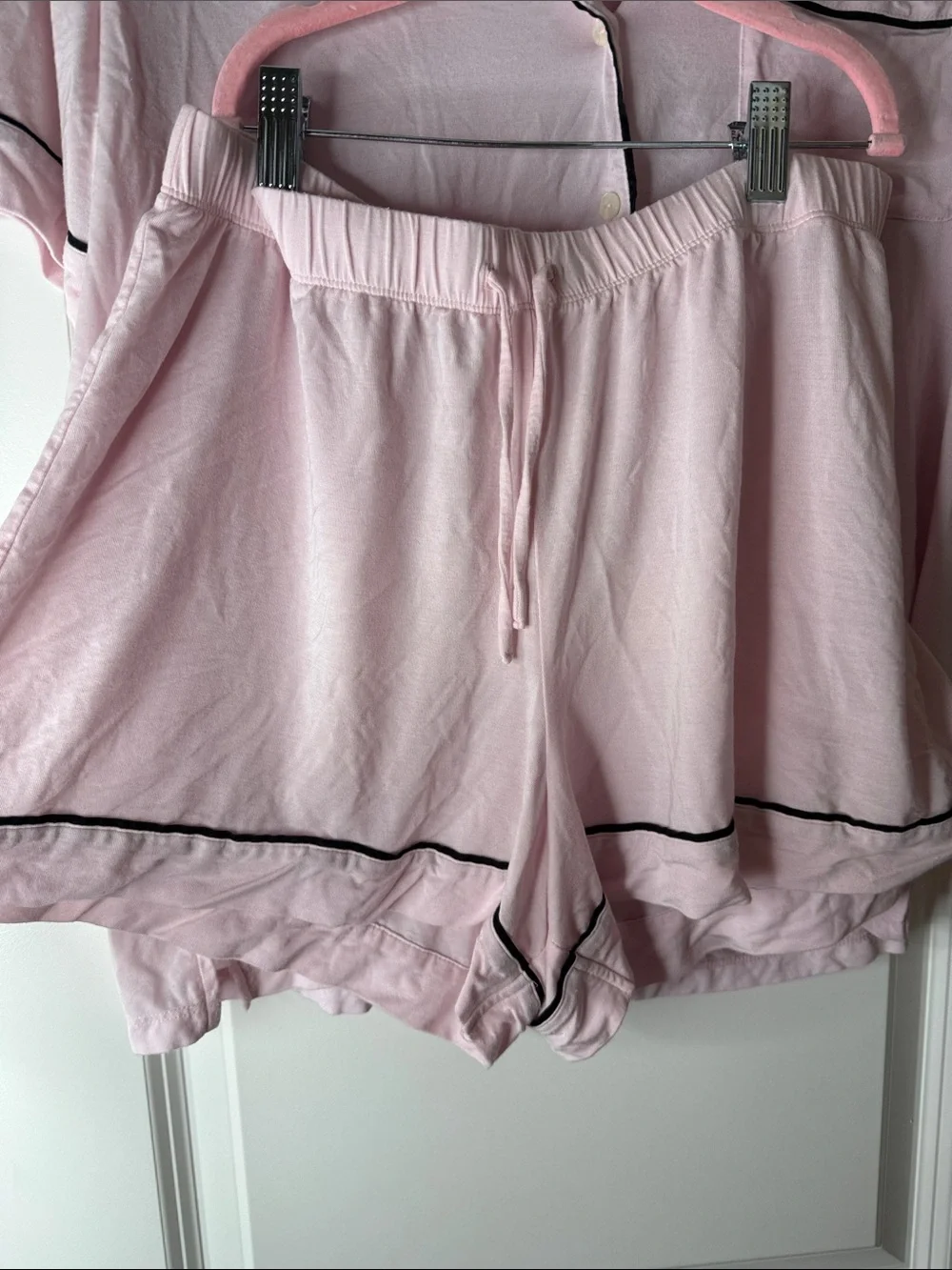 Victoria's Secret Pastel Pink Short-Sleeve Pajama Set with Black Trim